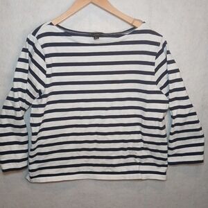 J. Crew Factory Women's Navy and White Striped Scoop Neck Sweater